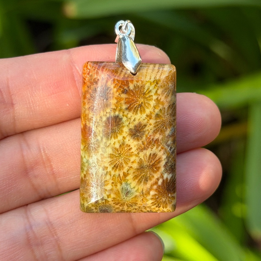 Sterling silver 925 stamped flower coral jade pendant 0387 - Picture 2 of 7
